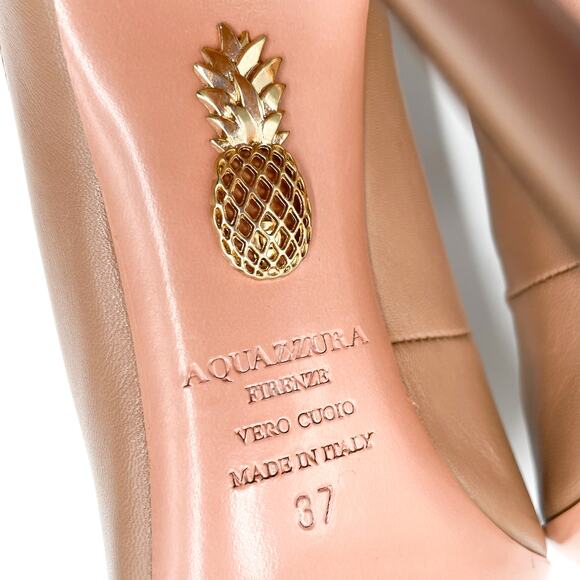 Aquazzura Christy Pumps Tan Leather Heels Curvy Lace Up Pointed Toe Sz 37 / 7 US - Picture 11 of 11